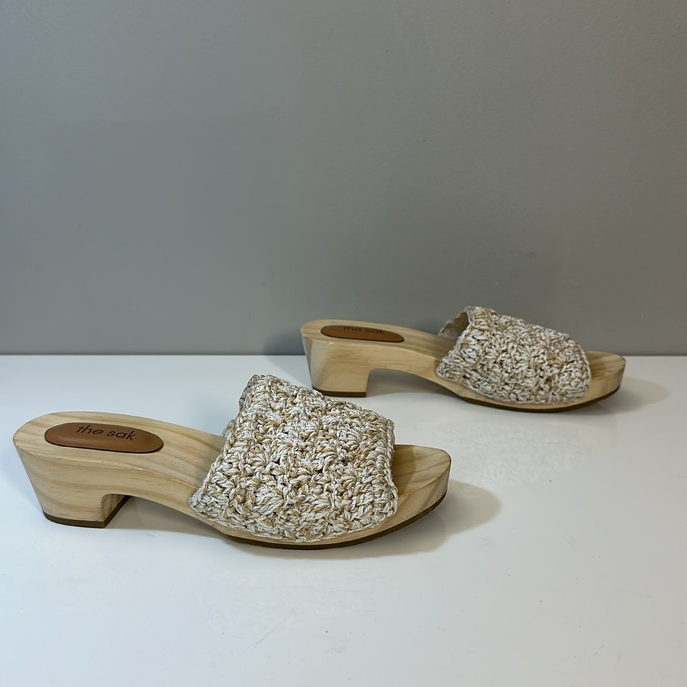 The Sak Ella Crochet Wood Slide Sandals Sz 7 Cottagecore Retro Vintage Inspired - Picture 2 of 16